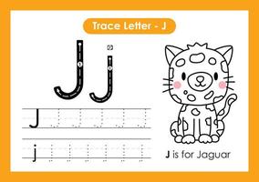 alphabet trace lettre a à z feuille de calcul préscolaire avec lettre j jaguar vecteur