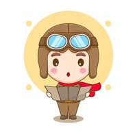 mignon petit garçon en illustration de dessin animé de costume de pilote vecteur