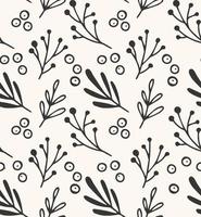 motif floral d'hiver sans couture. illustration vectorielle de noël doodle. feuilles, branches, baies. vecteur