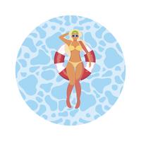 femme avec maillot de bain et flotteur de sauveteur flottant dans l&#39;eau vecteur