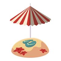 plage de sable en été avec parasol et tongs vecteur
