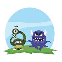 couple de monstres rigolos sur le terrain des personnages colorés vecteur