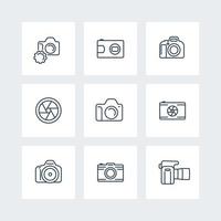 appareil photo, icônes de ligne de photographie, dslr, icônes d'ouverture sur les carrés, illustration vectorielle