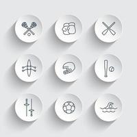 icônes de ligne de sports et de jeux sur des formes 3d rondes, illustration vectorielle vecteur