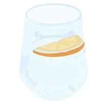 verre verre avec eau et illustration vectorielle de citron. boisson fraîche avec une tranche d'agrumes. habitude pour l'alimentation et l'élimination des toxines. isolé sur fond blanc. vecteur