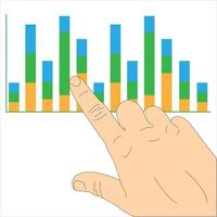 illustration d'une main pointant sur les statistiques de vente. illustration de dessin animé de vecteur