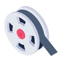 bobine de film en icône de style isométrique, accessoire de cinéma vecteur