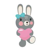 dessin animé mignon de lapin avec coeur rose. pour cartes de vœux, affiches, bannières, livres pour enfants, impression sur l'emballage, impression sur vêtements, papier peint, textile ou vaisselle. vecteur