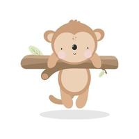 singe mignon sur la branche en style cartoon. illustration vectorielle sur fond blanc. pour les trucs pour enfants, cartes, affiches, bannières, livres pour enfants et imprimés pour vêtements, t-shirts. vecteur