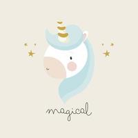 licorne magique. pour les trucs pour enfants, cartes, affiches, bannières, livres, impression sur le pack, impression sur vêtements, tissu, papier peint, textile ou vaisselle. illustration vectorielle. vecteur