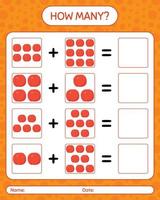 combien de jeu de comptage avec nectarine. feuille de travail pour les enfants d'âge préscolaire, feuille d'activité pour enfants, feuille de travail imprimable vecteur