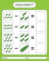 combien de courgettes de jeu de comptage. feuille de travail pour les enfants d'âge préscolaire, feuille d'activité pour enfants, feuille de travail imprimable vecteur