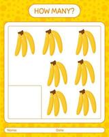 combien de jeu de comptage avec la banane. feuille de travail pour les enfants d'âge préscolaire, feuille d'activité pour enfants, feuille de travail imprimable vecteur