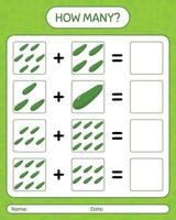 combien de courgettes de jeu de comptage. feuille de travail pour les enfants d'âge préscolaire, feuille d'activité pour enfants, feuille de travail imprimable vecteur