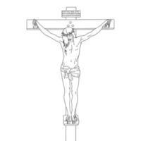 jésus christ crucifié mort sur la croix illustration vectorielle contour monochrome vecteur