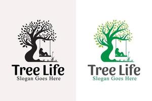 inspiration de conception de logo arbre de vie nature. entretien des arbres et conception des personnes avec la version noire vecteur