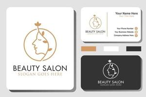 luxe féminin et beauté femme salon de coiffure logo dégradé doré. cosmétique nature, logo d'entreprise de soins de la peau avec carte de visite vecteur