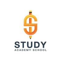 lettre s avec logo crayon. modèle vectoriel de conception de logo d'école d'académie d'étude