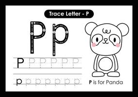 alphabet trace lettre a à z feuille de calcul préscolaire avec lettre p panda vecteur