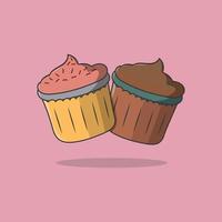 graphique vectoriel d'illustration de deux cup cakes en bleu jaune et bleu marron. convient aux décorations de boulangerie ou de restaurant, aux logos et aux livres de menus