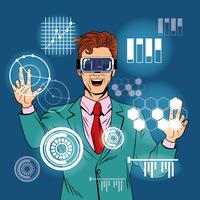 Caricature de pop art de réalité virtuelle homme d&#39;affaires