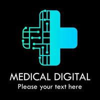 illustration de modèle de conception de logo numérique médical. il y a une croix, adaptée à la médecine, au web, à la pharmacie, à internet, au réseau, à l'image de marque, aux médias, au globe, à la clinique, aux affaires, etc.