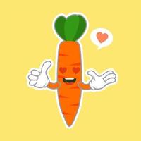 illustration mignonne et kawaii du personnage de dessin animé drôle de carotte, concept végétalien, amour de la carotte. concept de nourriture et de légumes.icône du logo carotte orange vecteur