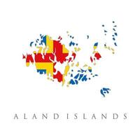carte des îles aland. drapeau scandinave avec une croix. symbole national jaune bleu rouge. illustration vectorielle de la carte du drapeau de la région autonome de finition des îles aland vecteur