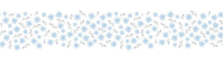 bordure de fleurs de printemps sans soudure avec un design végétal. modèle de fond de cadre floral bordures sans couture, cadre bleu. vecteur