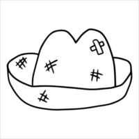 chapeau de paille linéaire doodle dessin animé isolé sur fond blanc. vecteur