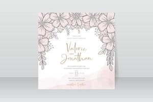 modèle d'invitation de mariage avec décoration de contour floral vecteur