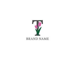 lettre t tulipe alphabet vintage logo vecteur