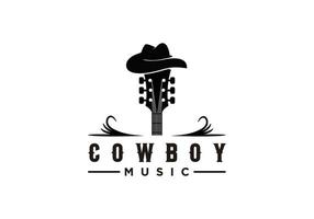 symbole d'inspiration guitare et chapeau logo cowboy vecteur