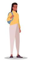 choisir des vêtements confortables pour l'illustration vectorielle de couleur rgb semi-plate de voyage. belle femme avec sac à dos personnage de dessin animé isolé sur fond blanc vecteur