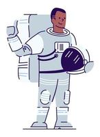 illustration vectorielle de couleur rvb semi-plat touristique de l'espace. astronaute masculin tenant un casque et montrant le pouce vers le haut personnage de dessin animé isolé sur fond blanc vecteur