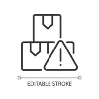 icône linéaire de règlements d'importation. restrictions et règles douanières. illustration personnalisable en ligne mince. symbole de contour. dessin de contour isolé de vecteur. trait modifiable. pixel-parfait. police arial utilisée vecteur