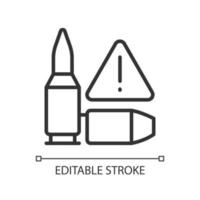 icône linéaire de contrebande de munitions. le trafic d'armes et le commerce illégal. illustration personnalisable en ligne mince. symbole de contour. dessin de contour isolé de vecteur. trait modifiable. pixel-parfait. police arial utilisée vecteur