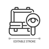 icône linéaire de contrôle des bagages. la sécurité des frontières. restrictions douanières. illustration personnalisable en ligne mince. symbole de contour. dessin de contour isolé de vecteur. trait modifiable. pixel-parfait. police arial utilisée vecteur