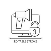 icône linéaire doxing. révélant des informations personnelles et privées. ingénierie sociale. illustration personnalisable en ligne mince. symbole de contour. dessin de contour isolé de vecteur. trait modifiable. police arial utilisée vecteur