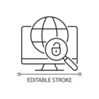 Tunneling DNS détectant l'icône linéaire. détecter les attaquants par analyse des requêtes. illustration personnalisable en ligne mince. symbole de contour. dessin de contour isolé de vecteur. trait modifiable. police arial utilisée vecteur
