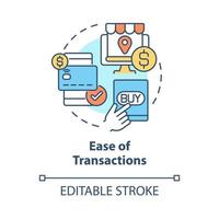 icône de concept de facilité de transactions. l'entrepreneuriat en ligne bénéficie d'une illustration de ligne mince d'idée abstraite. paiements numériques. payez avec une carte de crédit. dessin de couleur de contour isolé de vecteur. trait modifiable vecteur