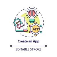 créer une icône de concept d'application. gagner de l'argent en ligne méthode idée abstraite illustration de la ligne mince. opportunité de démarrage. génération d'idées d'application. dessin de couleur de contour isolé de vecteur. trait modifiable vecteur