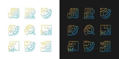 icônes de gradient d'expédition dans le monde entier définies pour le mode sombre et clair. livraison à temps garantie. ensemble de symboles de contour de ligne mince. collection d'illustrations vectorielles isolées en noir et blanc vecteur