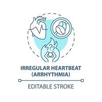 icône de concept de rythme cardiaque irrégulier. illustration de fine ligne d'idée abstraite d'arythmie cardiaque. symptôme d'hypertension. risque de maladie cardiovasculaire. dessin de couleur de contour isolé de vecteur. trait modifiable vecteur