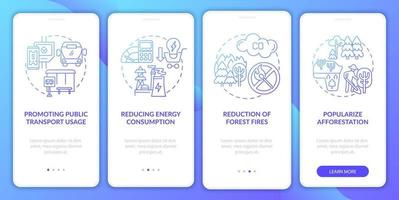 initiatives vertes sur l'écran de la page de l'application mobile d'intégration. Procédure pas à pas de réduction des incendies de forêt Instructions graphiques en 4 étapes avec concepts. modèle vectoriel ui, ux, gui avec illustrations couleur linéaires