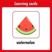 cartes d'apprentissage pour enfants. des fruits. pastèque.apprentissage de l'alphabet anglais. vecteur