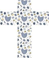croix décorée de poulets, d'œufs et de fleurs vecteur