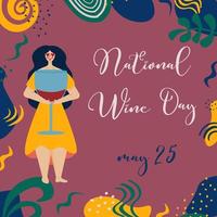 journée nationale du vin 25 mai. illustration vectorielle avec des éléments abstraits, femmes tenant un verre de vin. vecteur