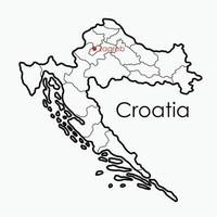 Croatie carte dessin à main levée sur fond blanc. vecteur