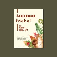 Saison d&#39;automne Design de mise en page d&#39;affiche avec des feuilles et des animaux. Cartes de voeux automne parfait pour imprimer, invitation, modèle, conception illustration aquarelle vectorielle vecteur